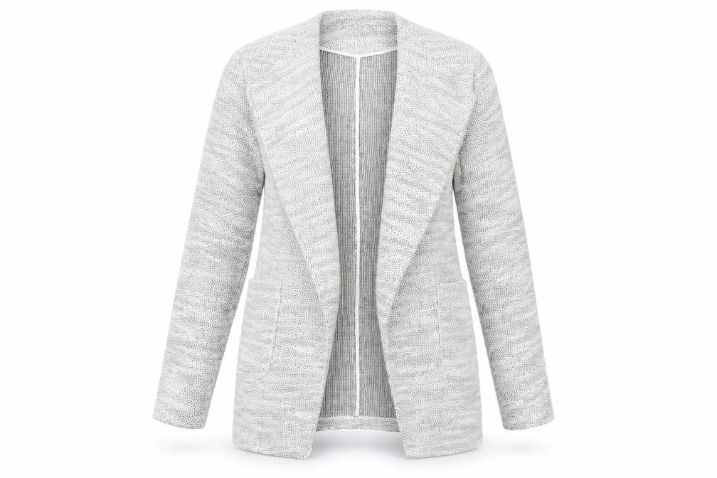 Front view of New Look women’s ivory herringbone jacket, size UK 10