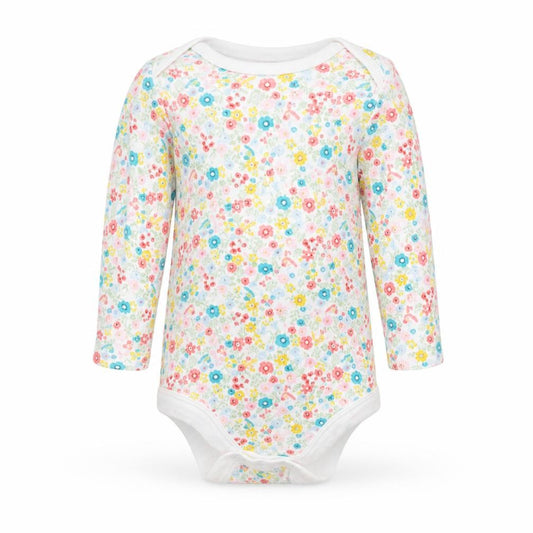 Front view of Tu Baby White Floral Babygrow One-Piece, size 0-3, Months