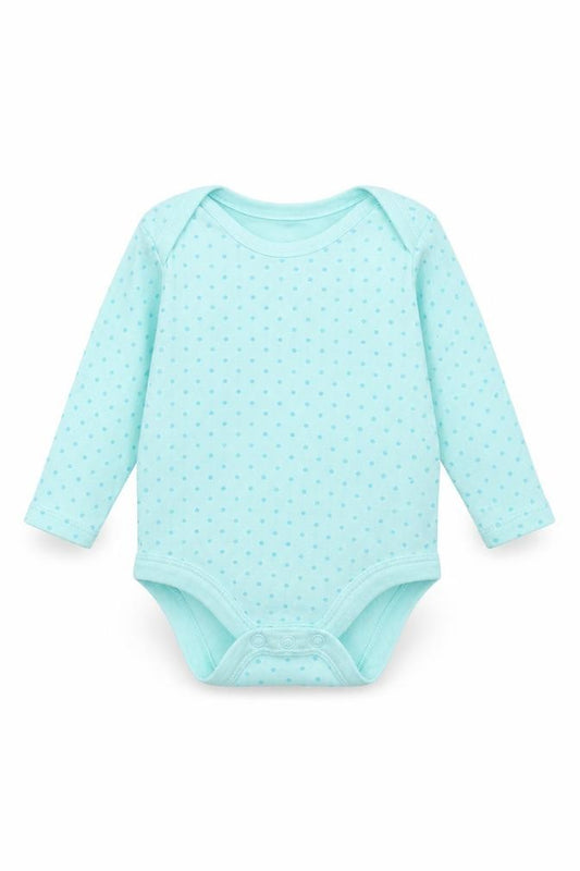 Front view of Tu girls’ blue striped babygrow one-piece, size 0-3, months