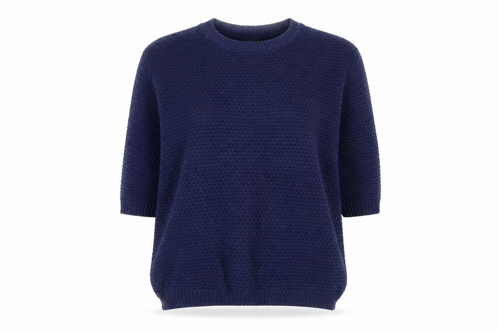 Front view of M&Co women’s blue jumper, size UK 12