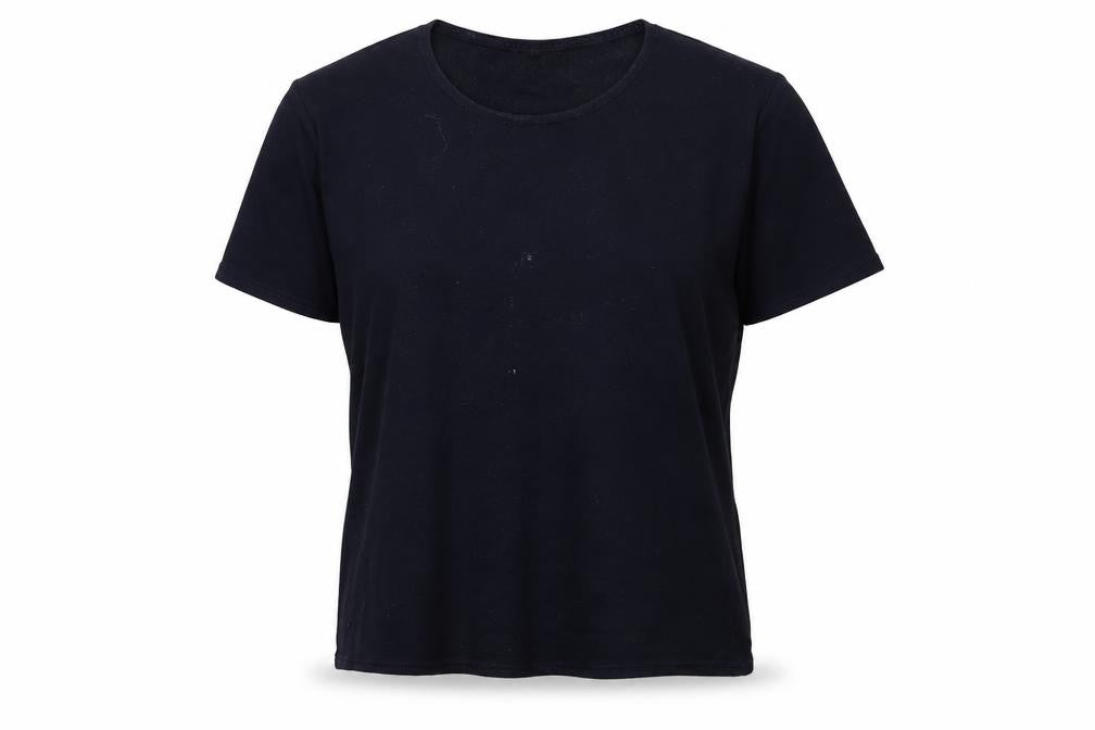 Front view of Goya women’s blue jersey basic t-shirt, size M