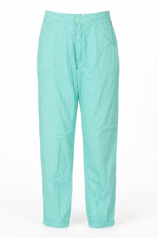 Front view of Carl Cry women’s blue chino trousers, size UK 24, in, 29-inch leg
