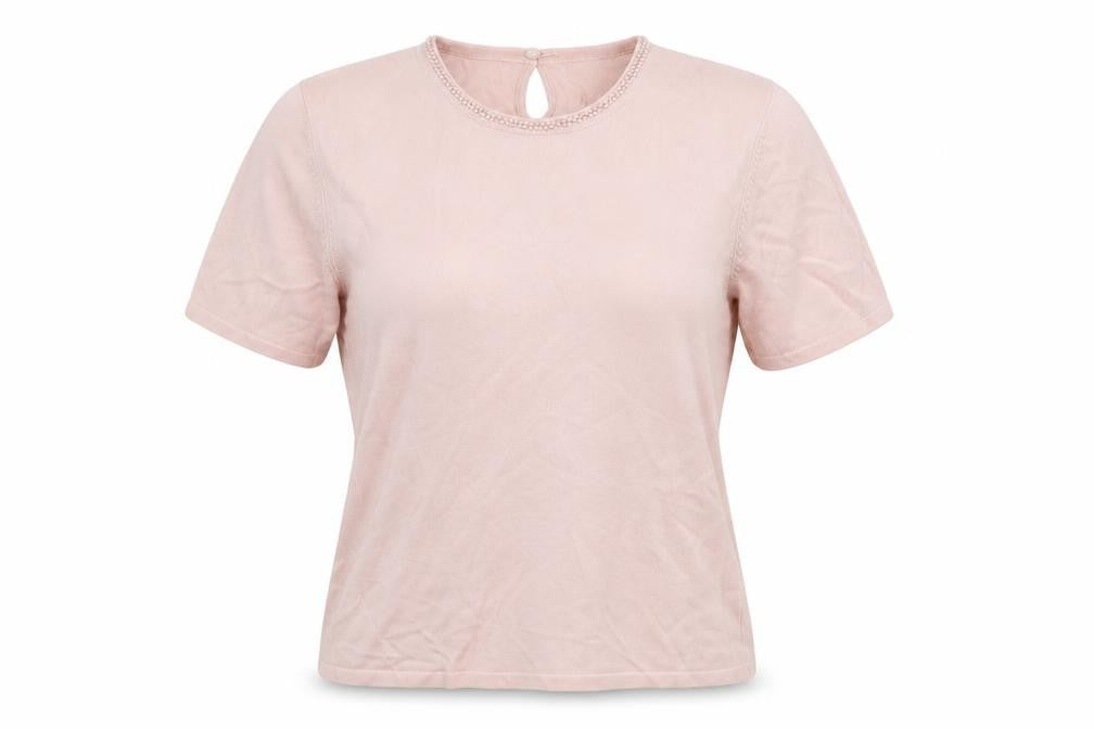 Front view of Marks & Spencer women’s pink jumper, size UK 14