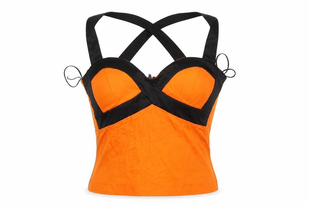 Front view of Ikon women’s orange cropped tank, size UK 10