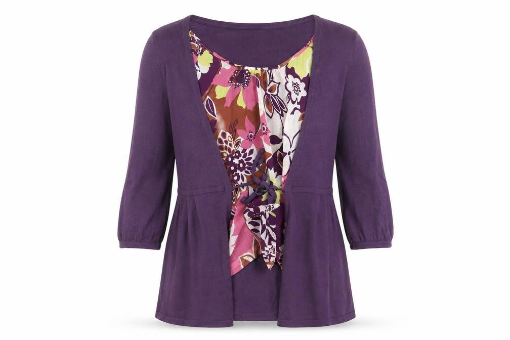 Front view of Klass women’s purple floral jumper, size L