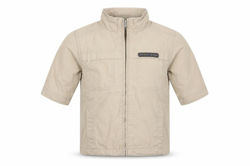 Front view of Chevognon boys’ beige jacket, size 12, months
