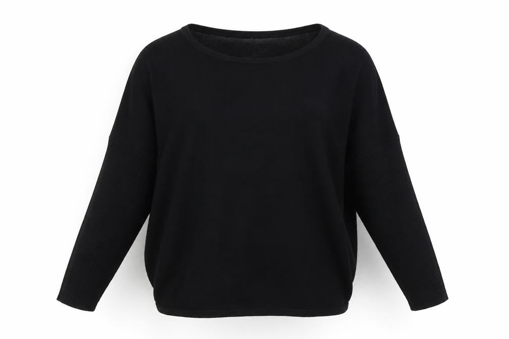Front view of Saint Tropez women’s black pullover sweatshirt, size L