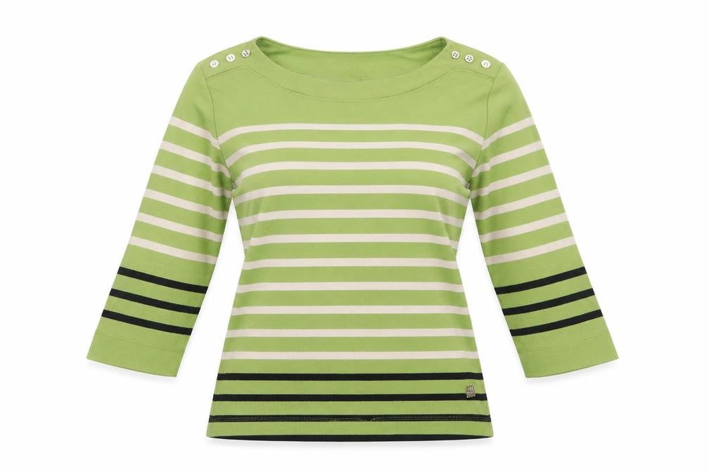 Front view of TIGI women’s multicoloured striped pullover sweatshirt, size UK 10