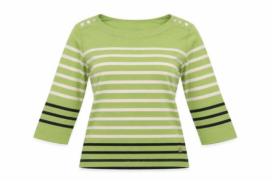 Front view of TIGI women’s multicoloured striped pullover sweatshirt, size UK 10