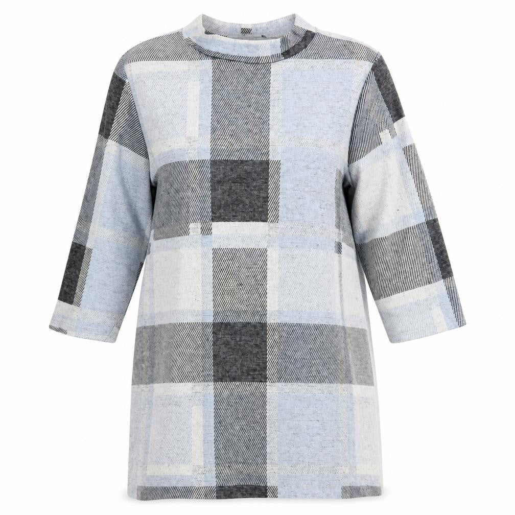 Front view of M&Co women’s multicoloured geometric pullover sweatshirt, size UK 16