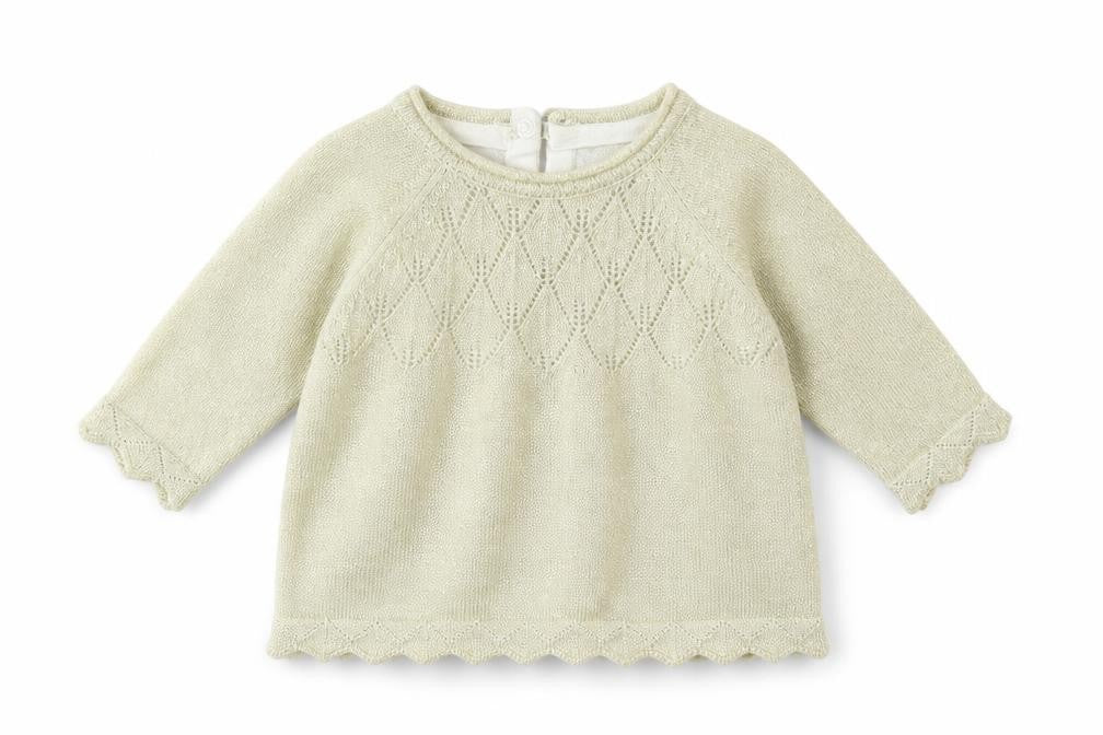 Front view of Merc girls’ gold knit jumper, size 0-3, months
