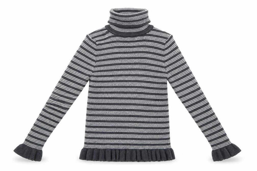 Front view of Primark girls’ grey striped knit jumper, size 5-6, years