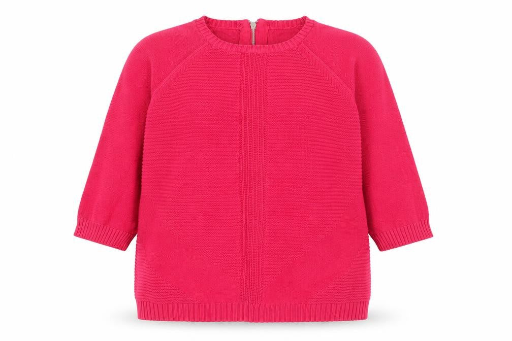 Front view of M&Co women’s red jumper, size UK 18
