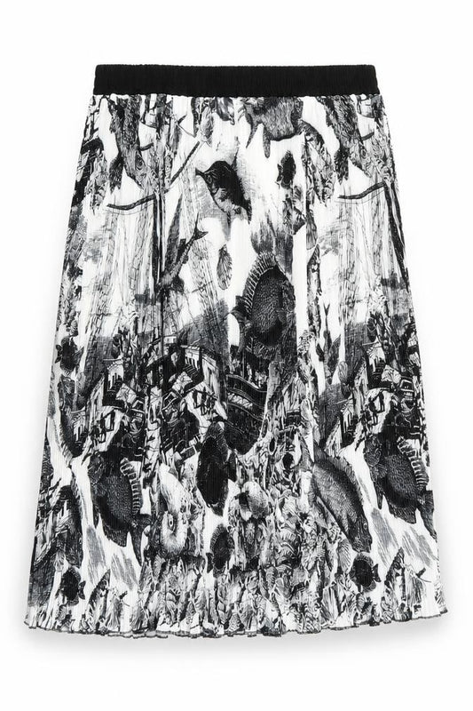 Front view of Emery Rose women’s multicoloured geometric flare skirt, size XL, - stretch waistband
