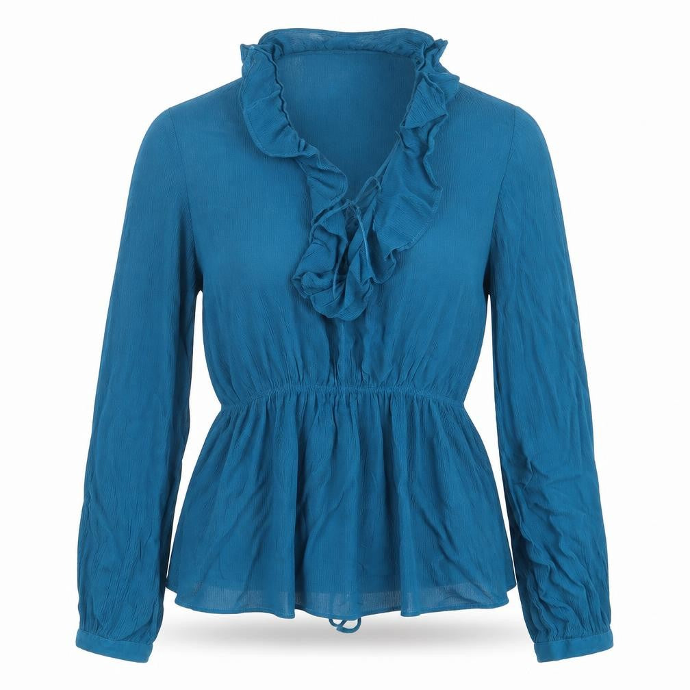 Front view of Gallery women’s blue basic blouse, size UK 10
