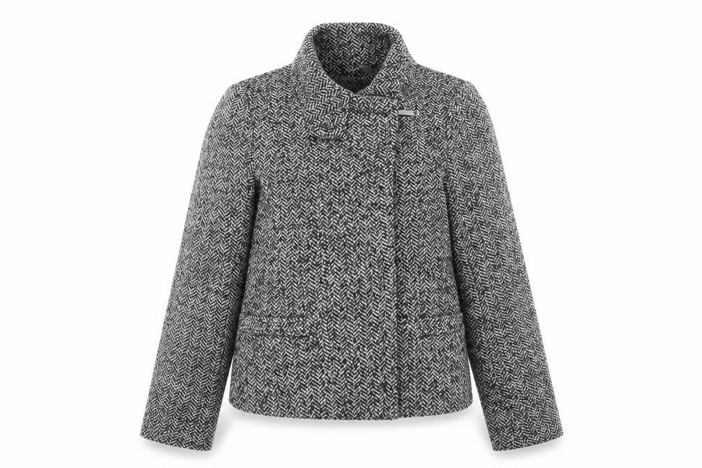 Front view of RJR.John Rocha women’s multicoloured geometric overcoat coat, size UK 8