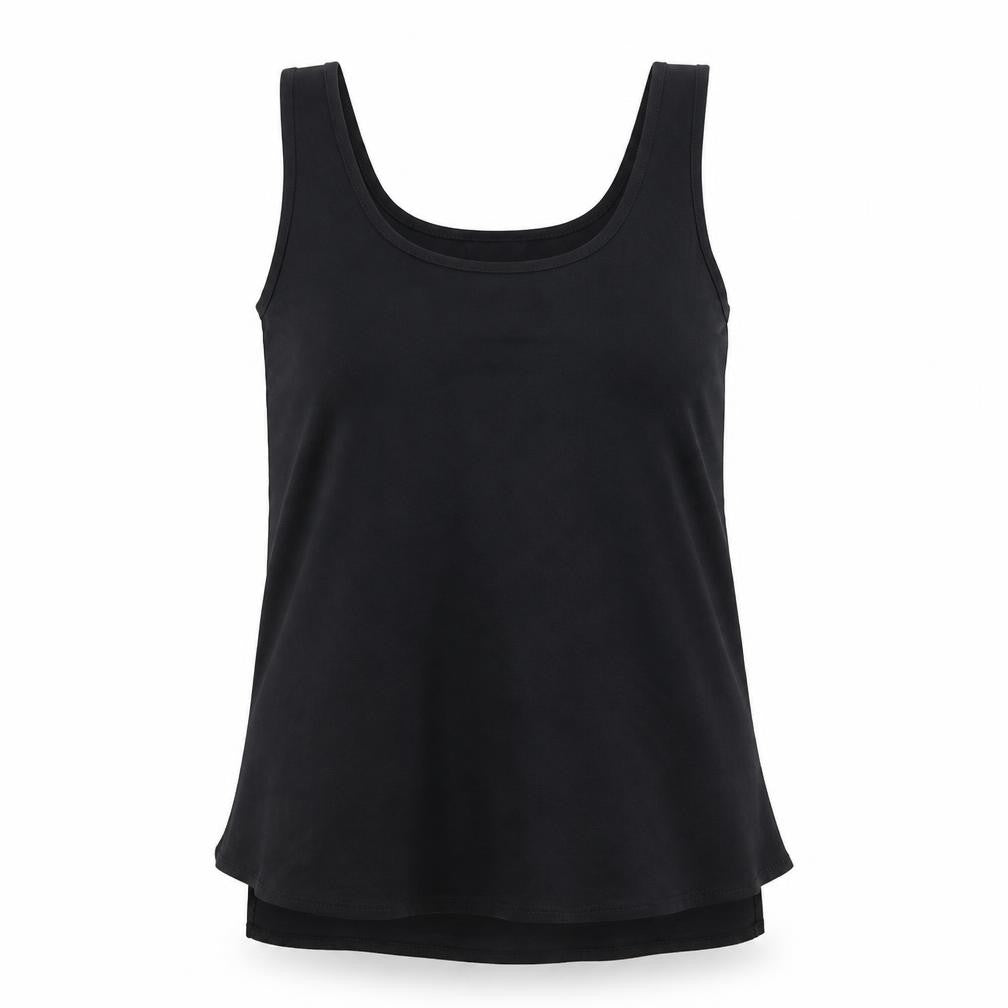 Front view of Topshop women’s black basic tank, size UK 10