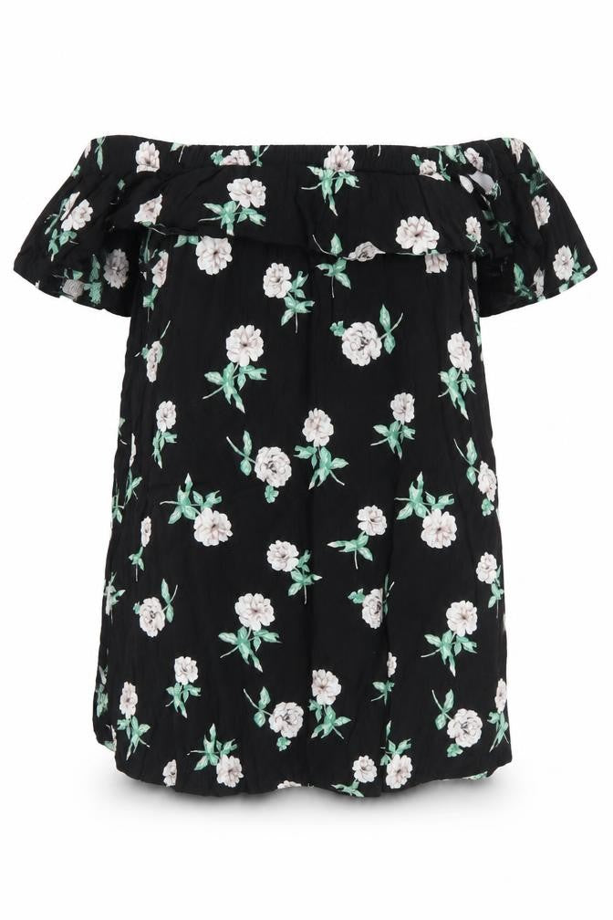 Front view of Dorothy Perkins women’s black floral basic blouse, size UK 14