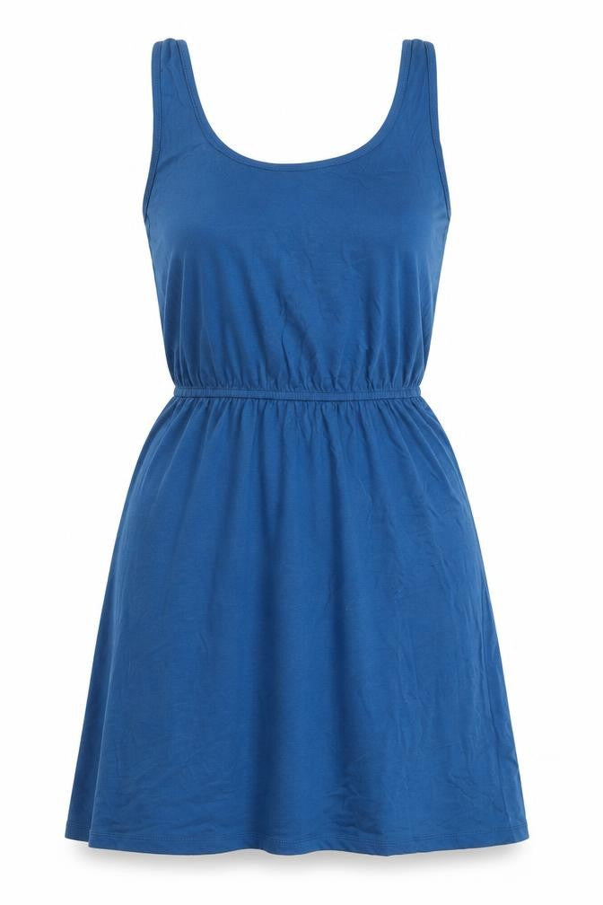 Front view of H&M women’s blue fit & flare, size UK 6