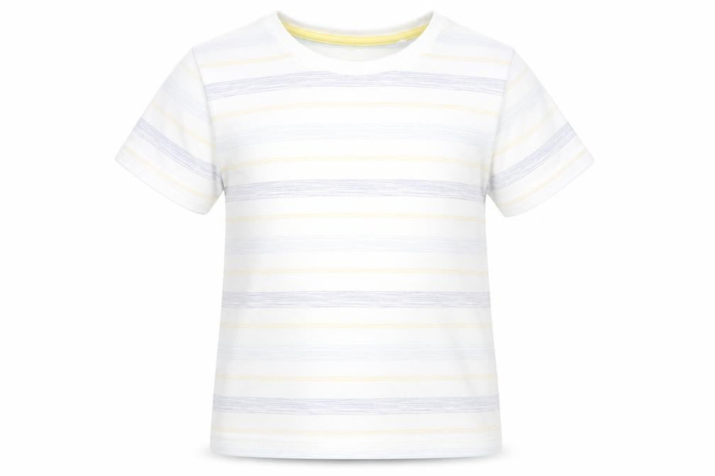 Front view of Lupilu boys’ white striped basic t-shirt, size 2-3, years