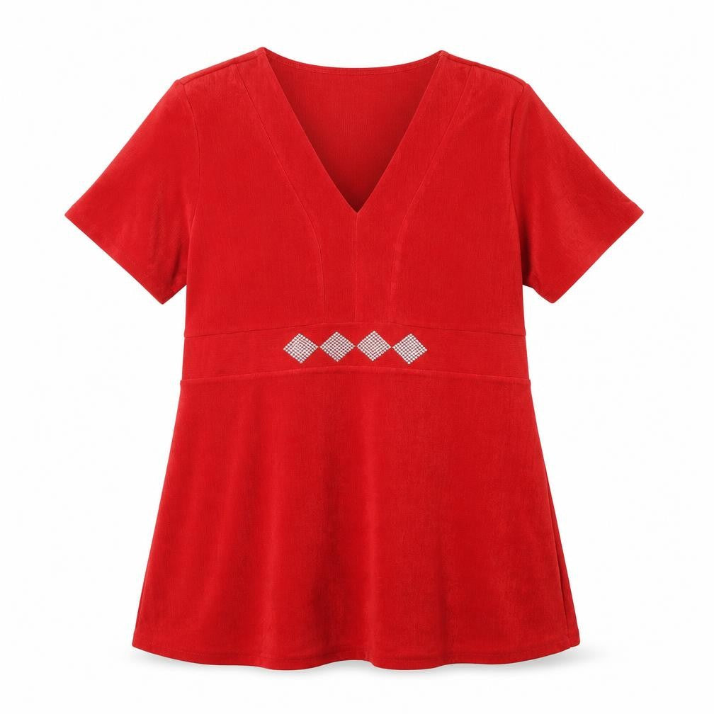 Front view of Emilia Classics women’s red basic t-shirt, size XL