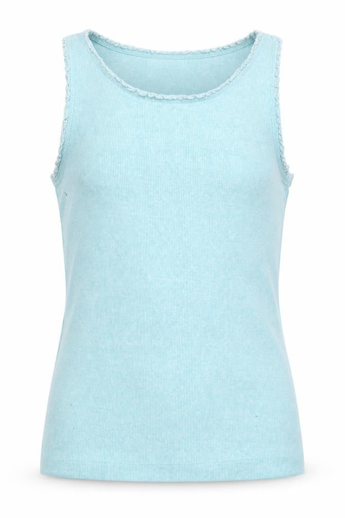 Front view of Next girls’ blue basic tank, size 11, years