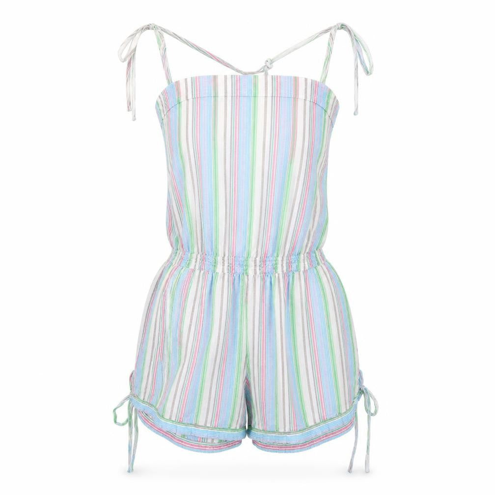 Front view of Papaya women’s multicoloured striped jumpsuit one-piece, size UK 12