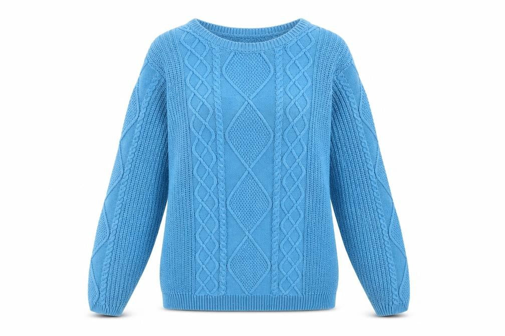 Front view of ISLE women’s blue jumper, size M