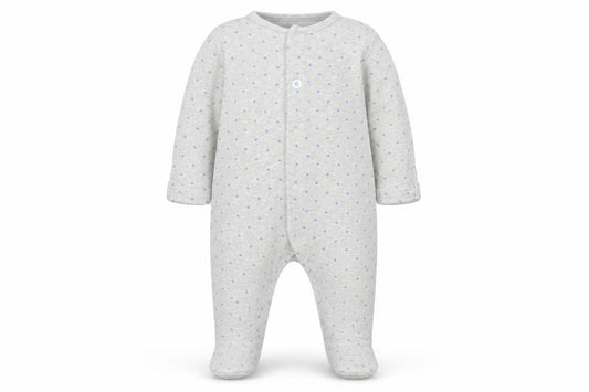 Front view of M Baby Grey Geometric Babygrow One-Piece, size 0-3, Months