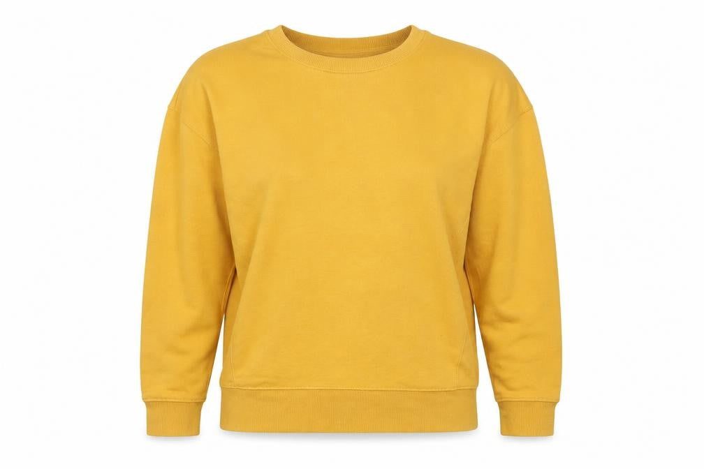 Front view of New Look women’s yellow pullover sweatshirt, size UK 8