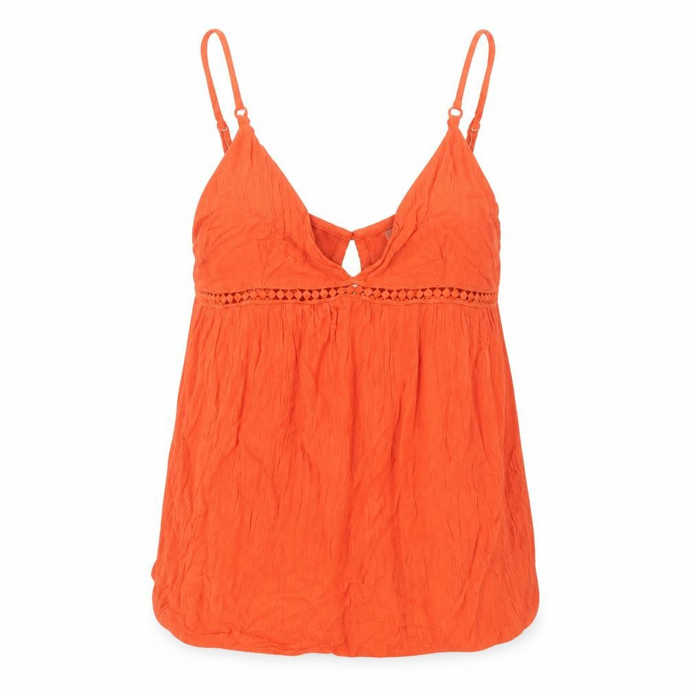Front view of ASOS women’s orange basic tank, size UK 8