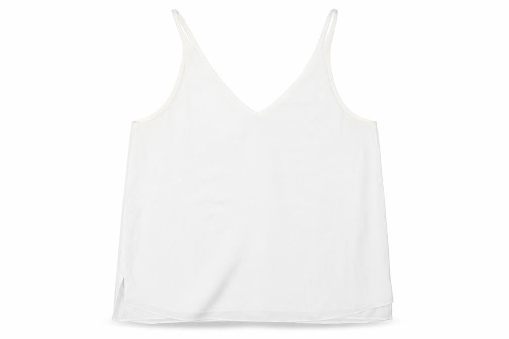 Front view of Topshop women’s white basic tank, size UK 12