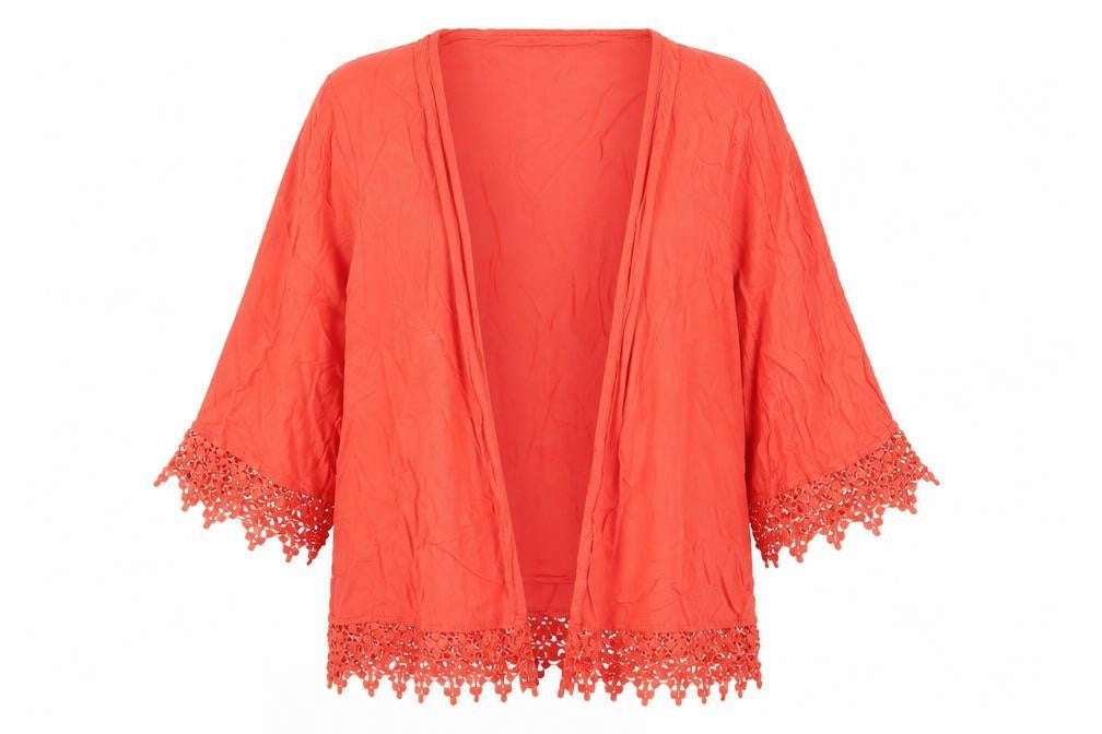 Front view of New Look women’s red shrug jumper, size UK 10