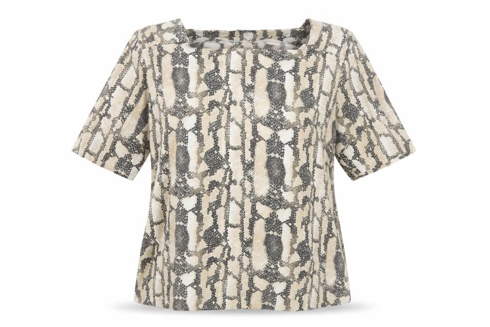 Front view of Next women’s brown animal print basic t-shirt, size UK 14