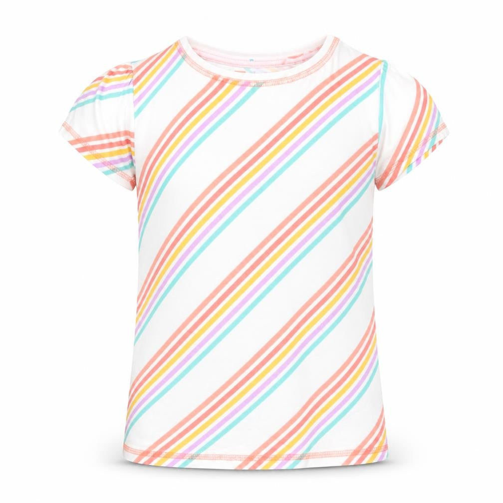 Front view of Tu boys’ white striped basic t-shirt, size 7-8, years