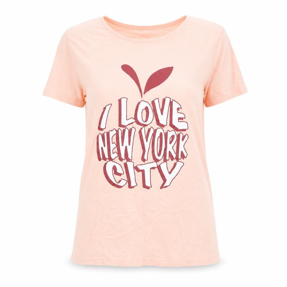 Front view of Tu women’s pink basic t-shirt, size UK 8, - i love nyc