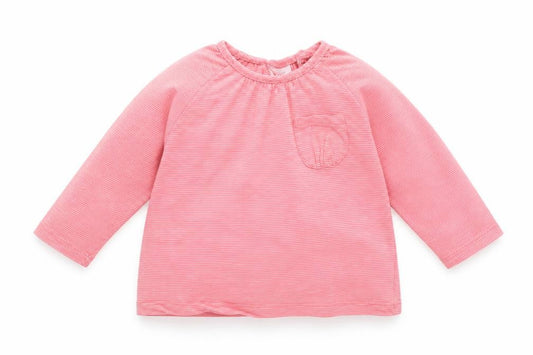 Front view of Next girls’ pink striped basic t-shirt, size 9-12, months