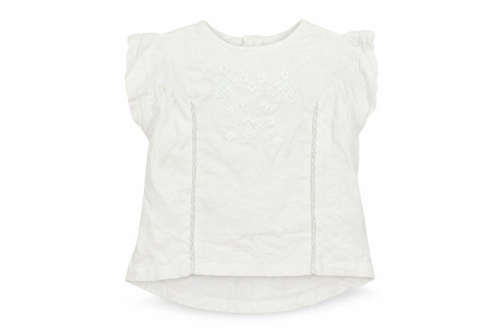 Front view of Next girls’ white basic t-shirt, size 3-6, months - embroidered detail