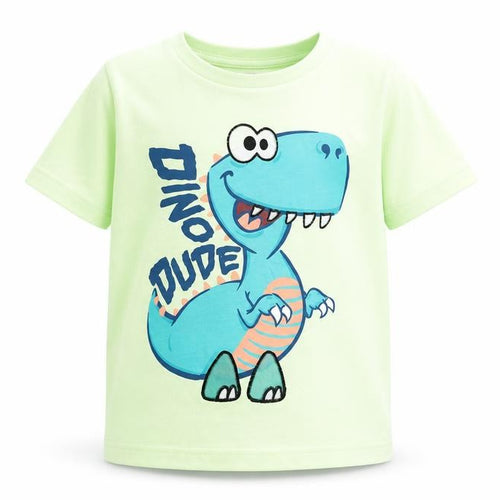 the little surf company Boys Green   Basic T-Shirt Size 4-5 Years  - dinosaur