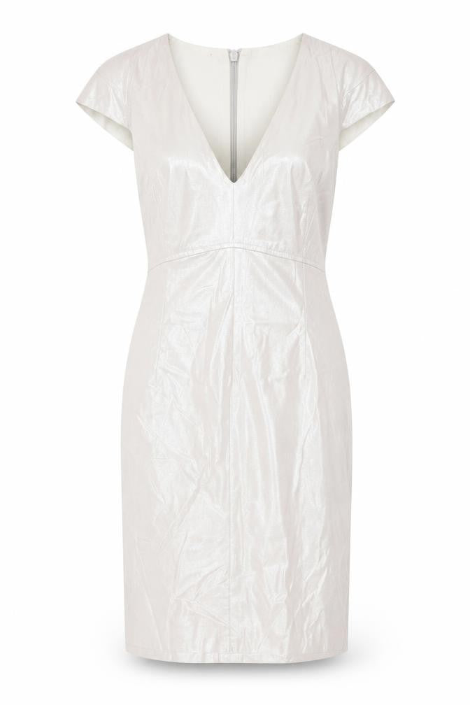 Front view of French Connection women’s beige shift, size UK 10