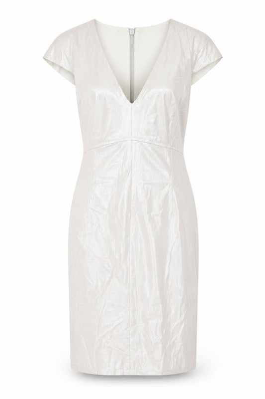 Front view of French Connection women’s beige shift, size UK 10