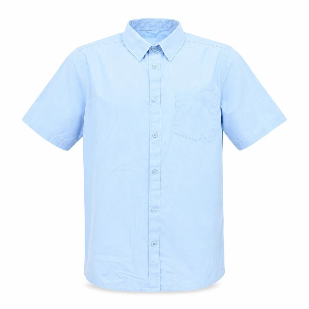 Front view of Tu boys’ blue basic button-up, size 12, years - school