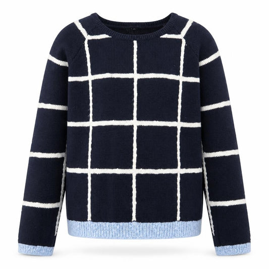 Front view of Next girls’ blue check knit jumper, size 10, years