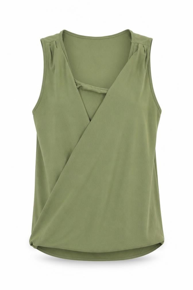 Front view of villa women’s green basic tank, size XS