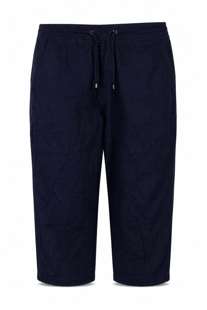 Front view of Bonmarché women’s blue trousers, size UK 22, 22-inch leg