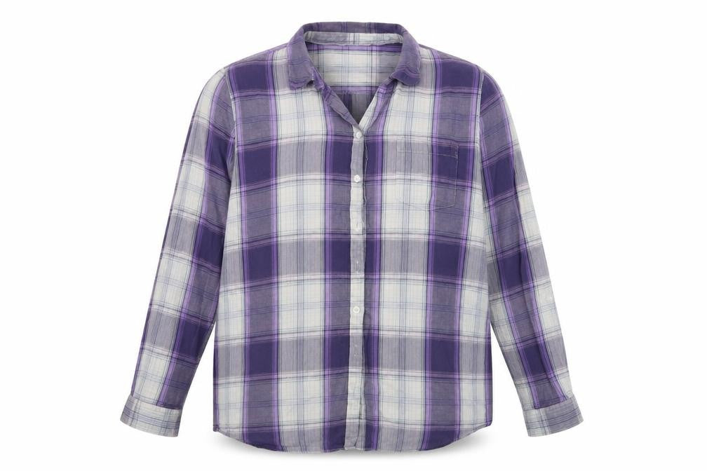 Front view of Maine New England men’s black check button-up, size 18