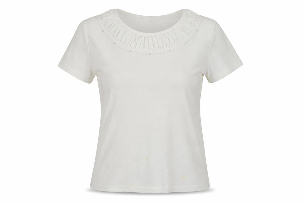 Front view of paramour women’s ivory basic t-shirt, size M