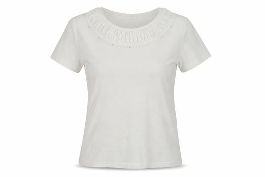 Front view of paramour women’s ivory basic t-shirt, size M