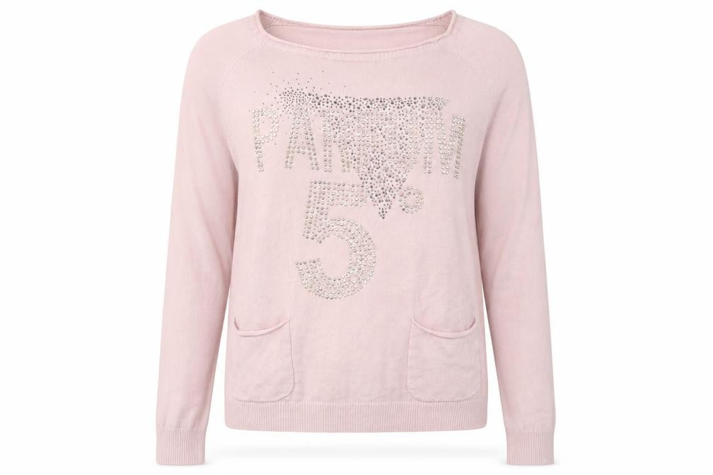 Front view of Bluoltre women’s pink knit jumper, size S
