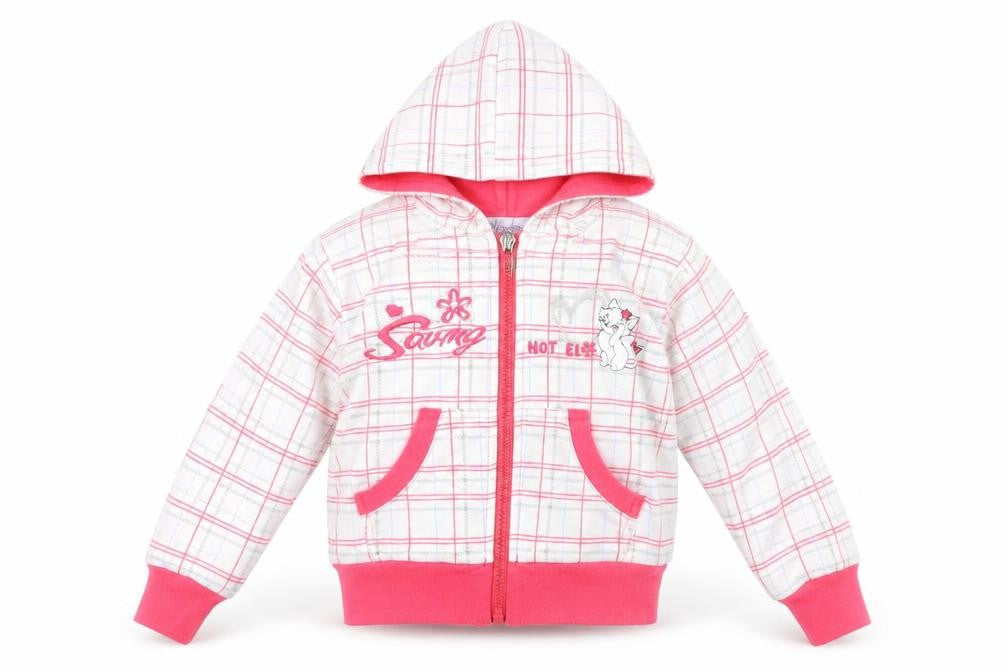 Front view of NAPOLEONE girls’ white check jacket, size 2-3, years